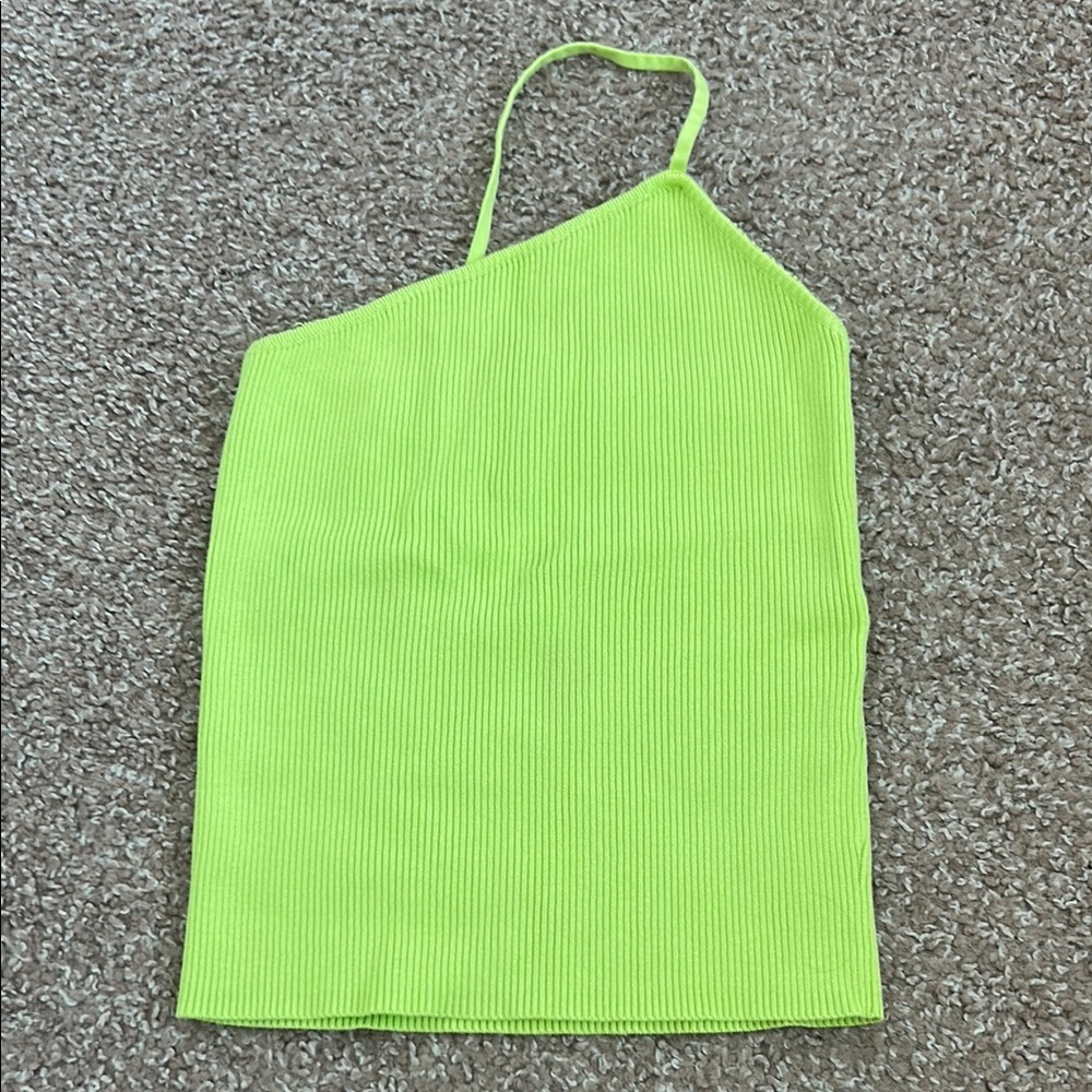 Zara Lime Green Asymmetric Ribbed Top